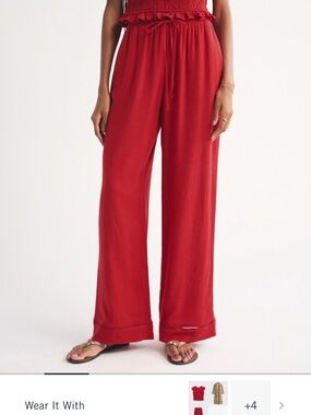 Abercrombie & Fitch Red Linen-Blend Pull-On Pant